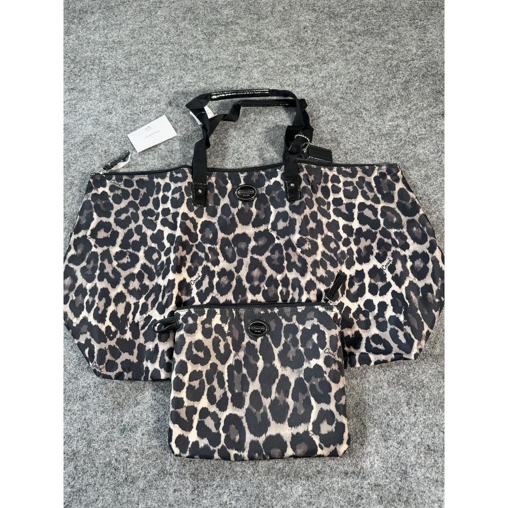 Coach Leopard Print Packable Travel Tote/Weekender Bag Purse NWT